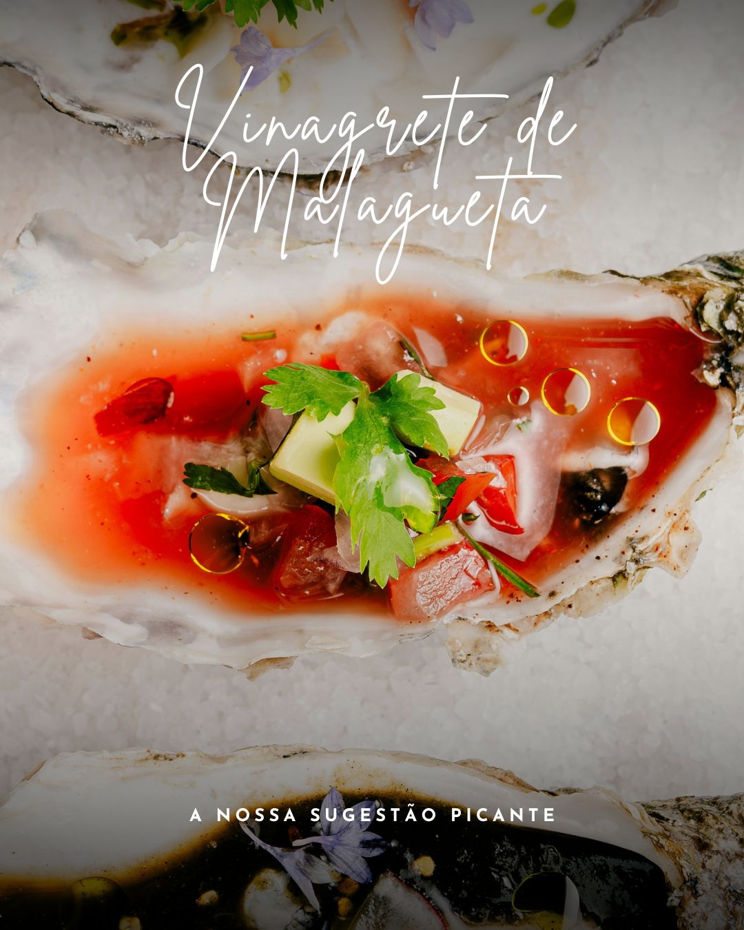 Fotografia de uma Ostra Umimare com vinagrete de malagueta